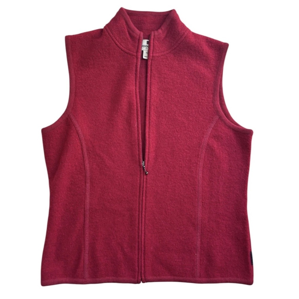 Woolrich Women's Red 100% Wool Sweater Vest Zip Mock Neck Fuzzy Cabin Western